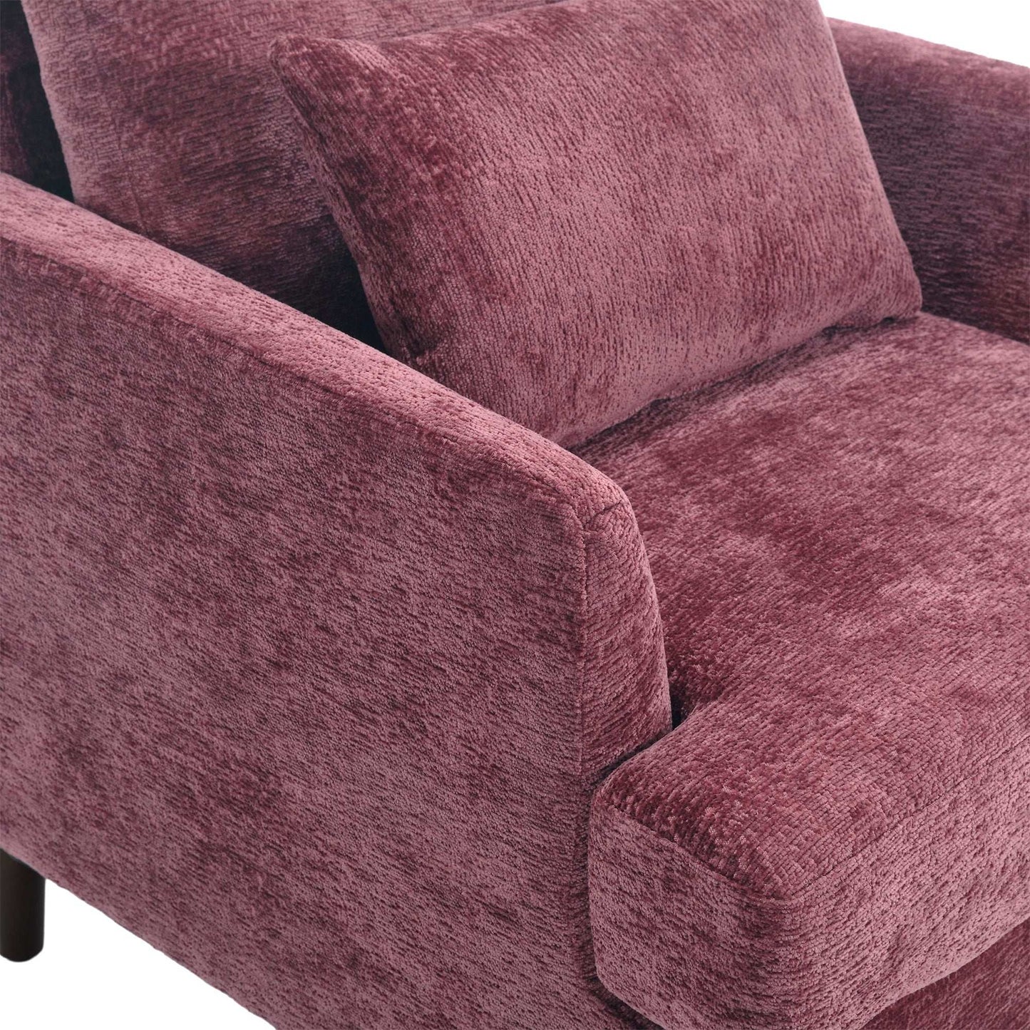 COOLMORE Wood Frame Armchair, Modern Accent Chair Lounge Chair for Living Room,Tufted Club Chair, Mid Century Modern Arm Chairs with Studded, Solid Wood Frame, for Bedroom, Reading(Wine red Chenille)