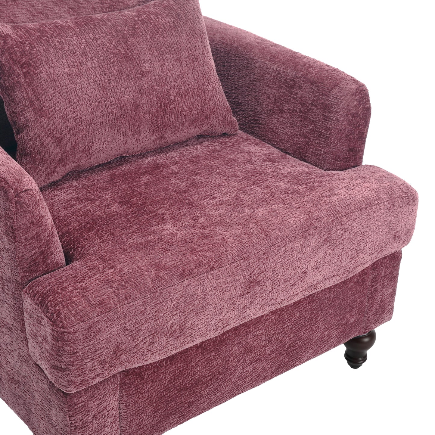 COOLMORE Wood Frame Armchair, Modern Accent Chair Lounge Chair for Living Room,Tufted Club Chair, Mid Century Modern Arm Chairs with Studded, Solid Wood Frame, for Bedroom, Reading(Wine red Chenille)