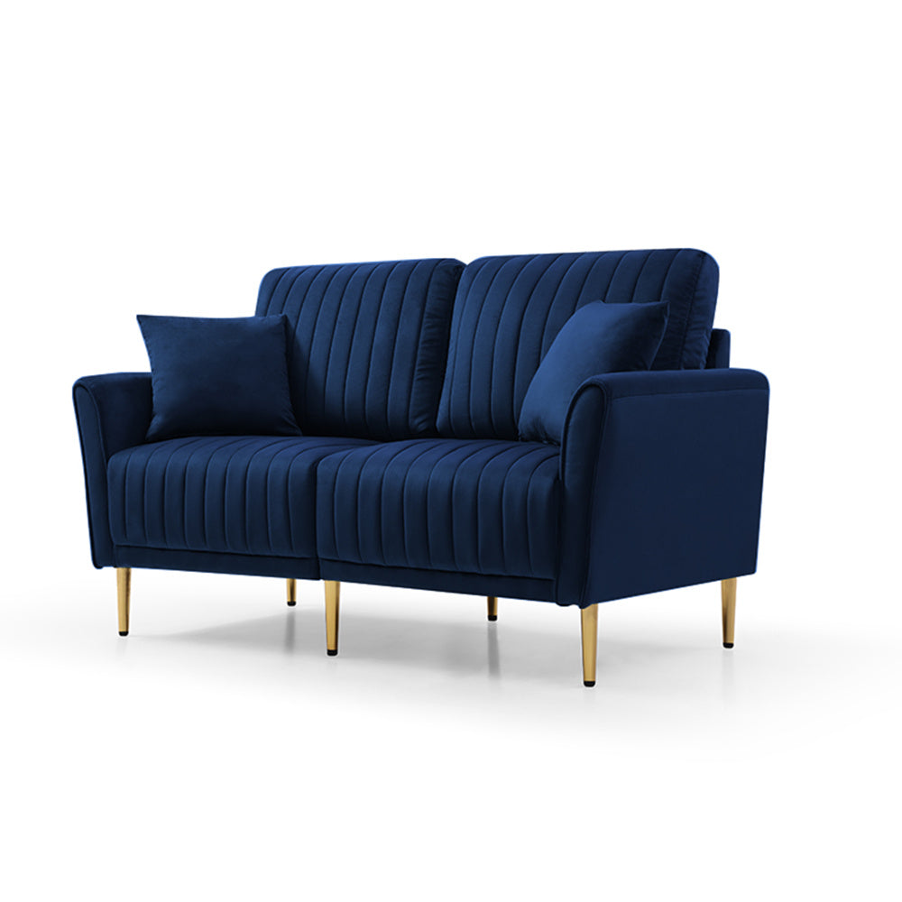 2 Pieces Sectional Sofa Set for Living Room, Velvet Tufted Couch Sofa With Metal Legs, 2 Piece Loveseat and Sofa, Furniture Set,Blue Velvet