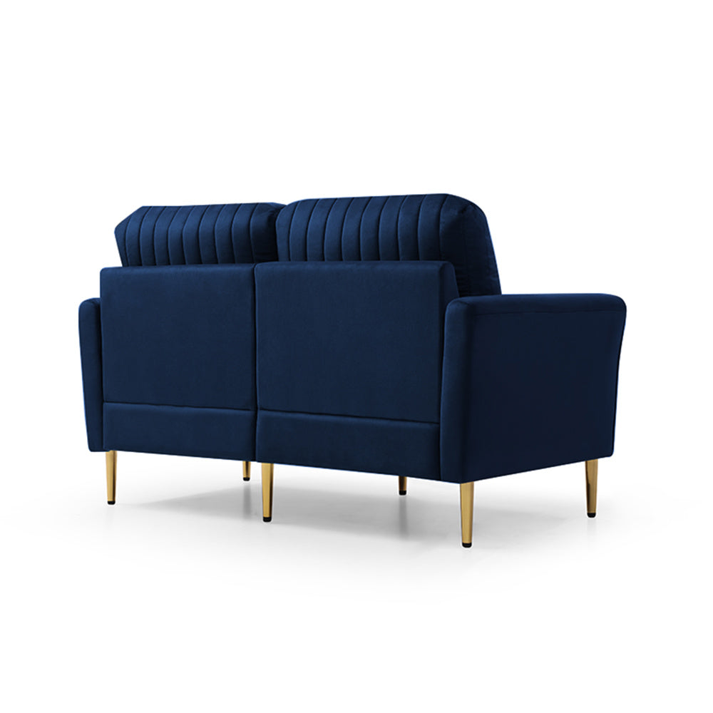 2 Pieces Sectional Sofa Set for Living Room, Velvet Tufted Couch Sofa With Metal Legs, 2 Piece Loveseat and Sofa, Furniture Set,Blue Velvet