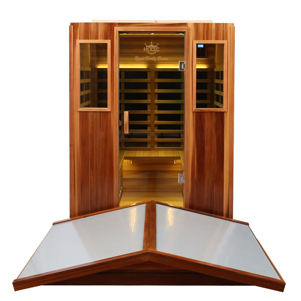 Outdoor 4 Person Red Cedar Infrared Sauna | Low EMF & Bluetooth. - Home Fusion