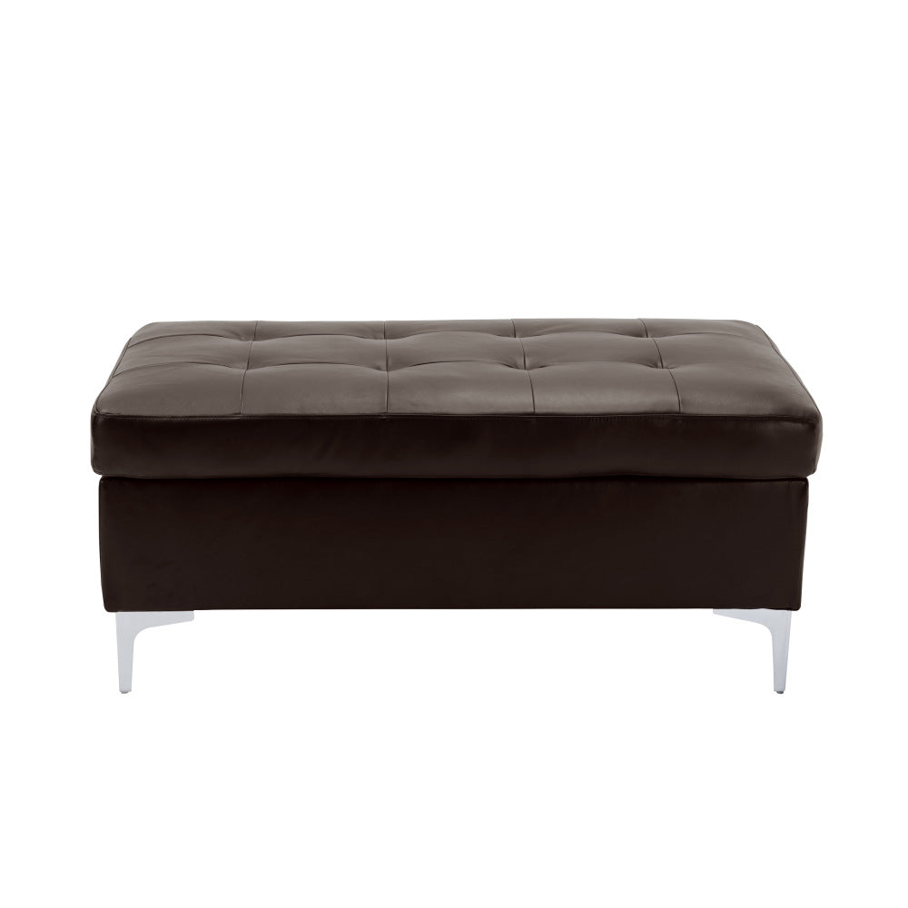 Contemporary Brown 3pc Sectional Sofa with RSF Chaise Ottoman Tufted Detail Faux Leather Upholstered Solid Wood Living Room Furniture L-Shape Sofa Chaise