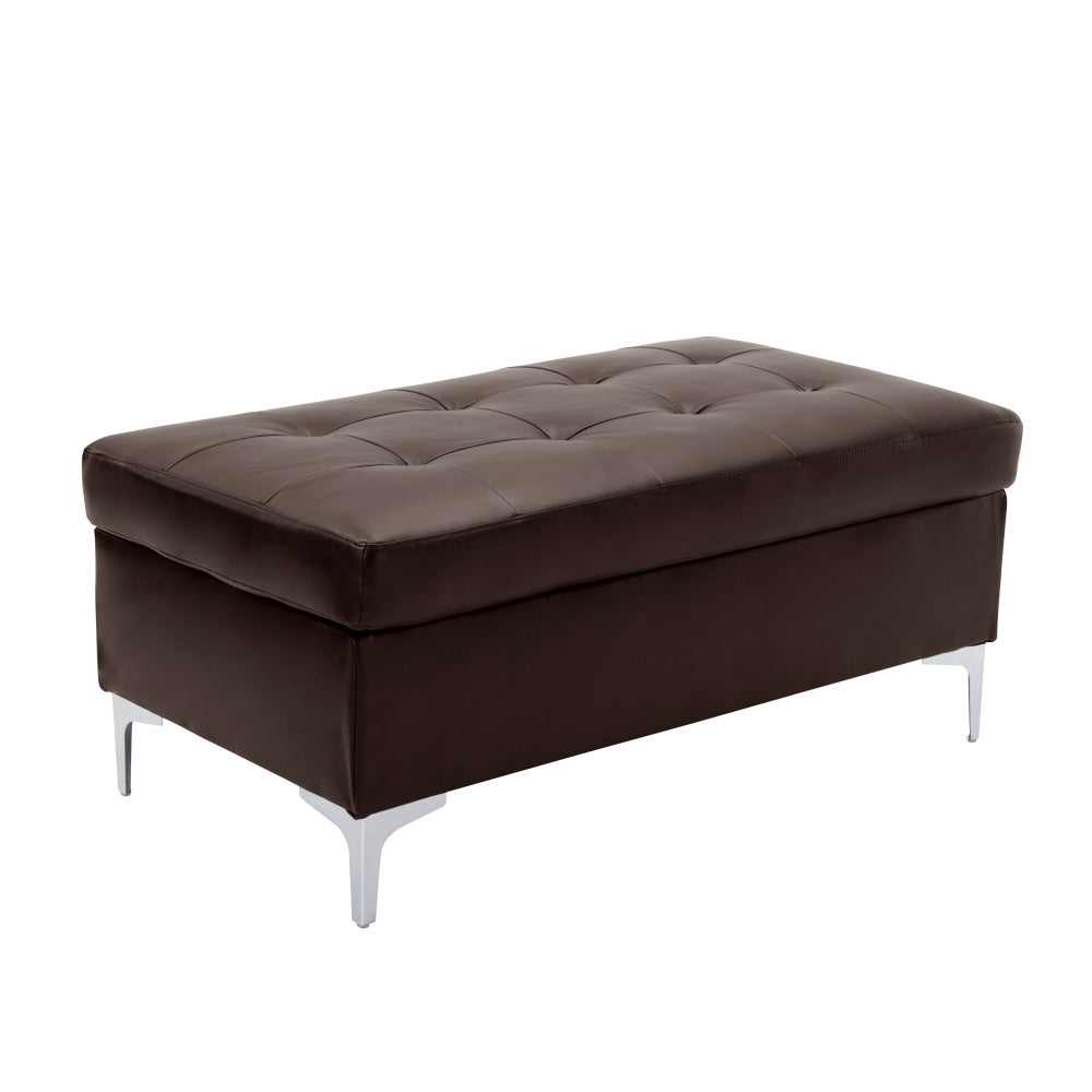 Contemporary Brown 3pc Sectional Sofa with RSF Chaise Ottoman Tufted Detail Faux Leather Upholstered Solid Wood Living Room Furniture L-Shape Sofa Chaise