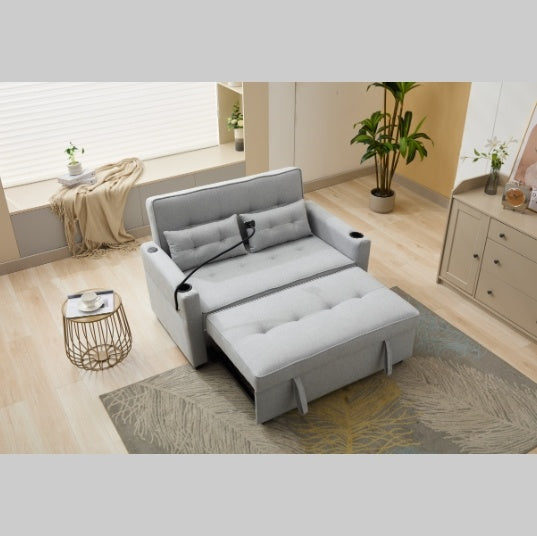 Futon Chair Bed Convertible Chair 3 In 1 Pull Out Sleeper Chair Beds With USB Ports,Wear Resistant And Anti Scratch, Armchair Bed Sleeper For Living Room White