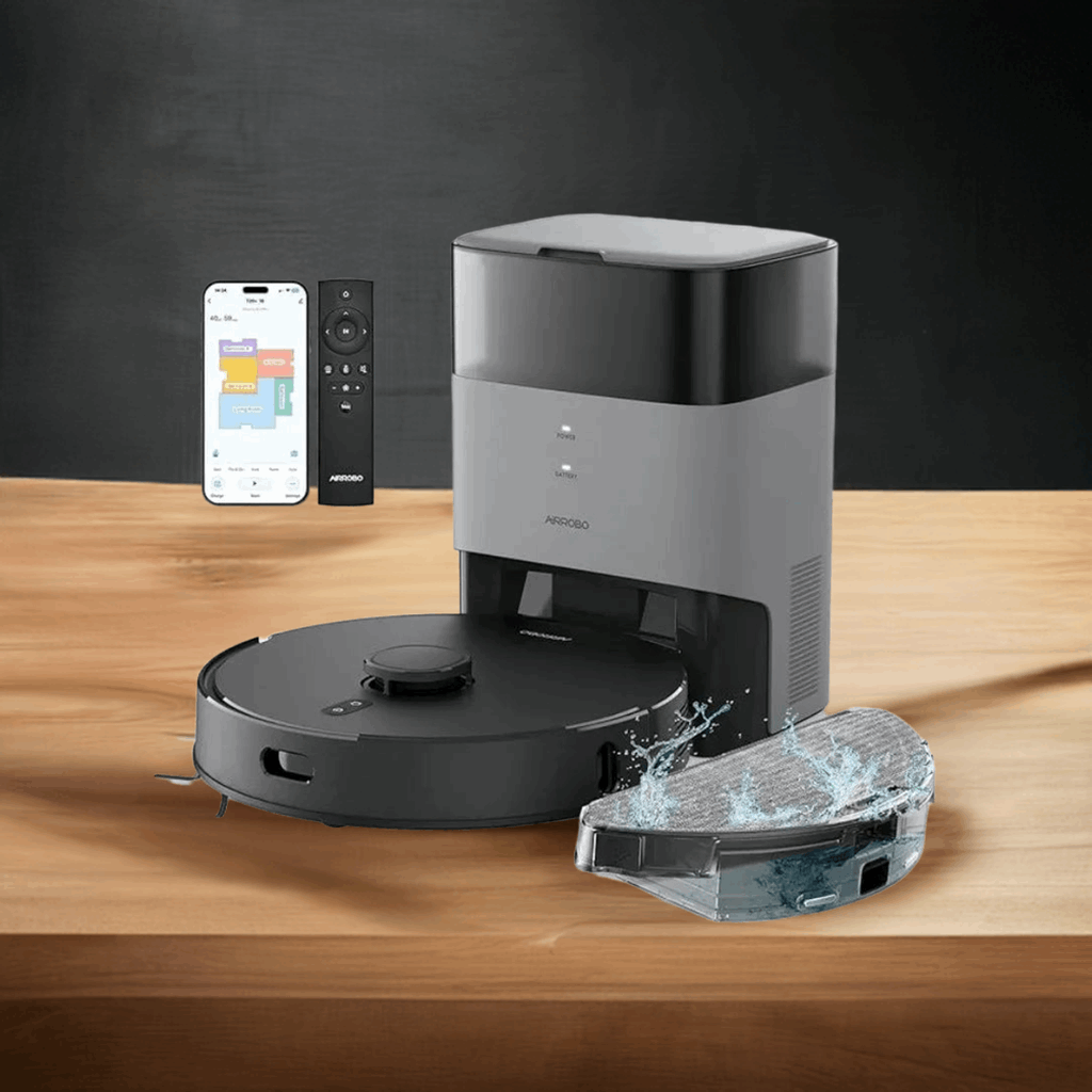 AIRROBO Robot Vacuum and Mop Combo, Self-Emptying, 60-Day Capacity, Home Mapping, Schedule, Wi-Fi/App/Alexa/Remote Home Fusion