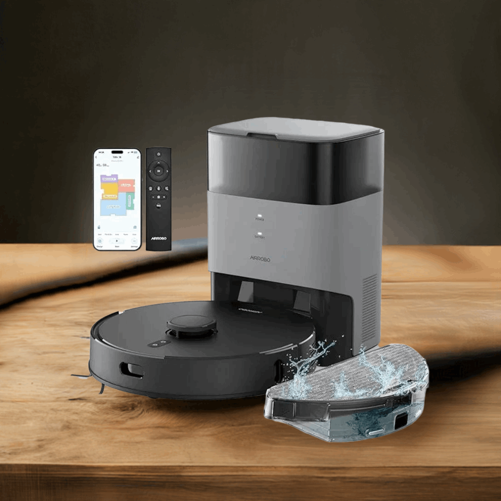 AIRROBO Robot Vacuum and Mop Combo, Self-Emptying, 60-Day Capacity, Home Mapping, Schedule, Wi-Fi/App/Alexa/Remote