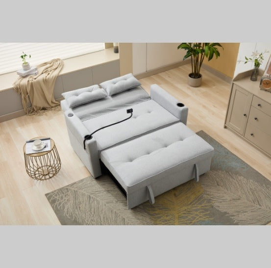 Futon Chair Bed Convertible Chair 3 In 1 Pull Out Sleeper Chair Beds With USB Ports,Wear Resistant And Anti Scratch, Armchair Bed Sleeper For Living Room White