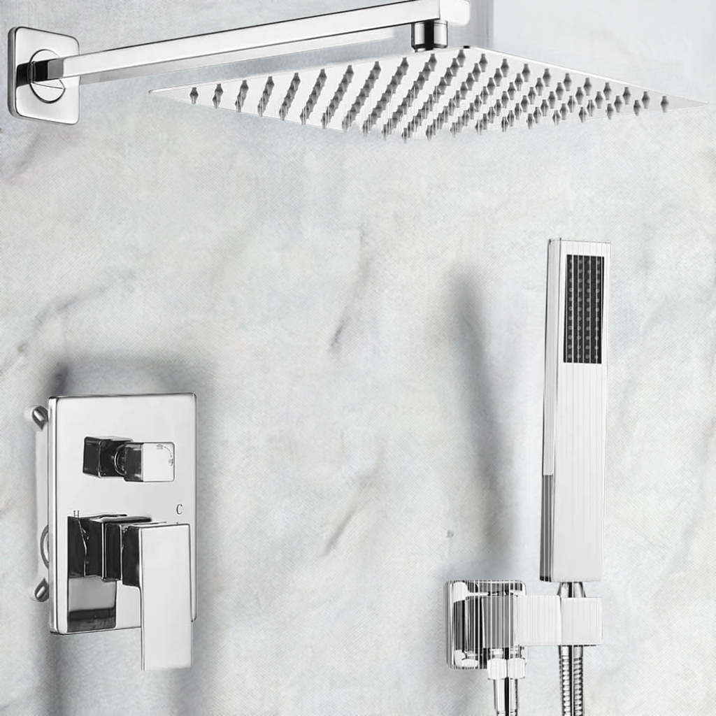 JingGang Polished Chrome Shower System 10 Inch Bathroom Luxury Rain Mixer Shower Combo Set Wall Mounted Rainfall Shower Home Fusion