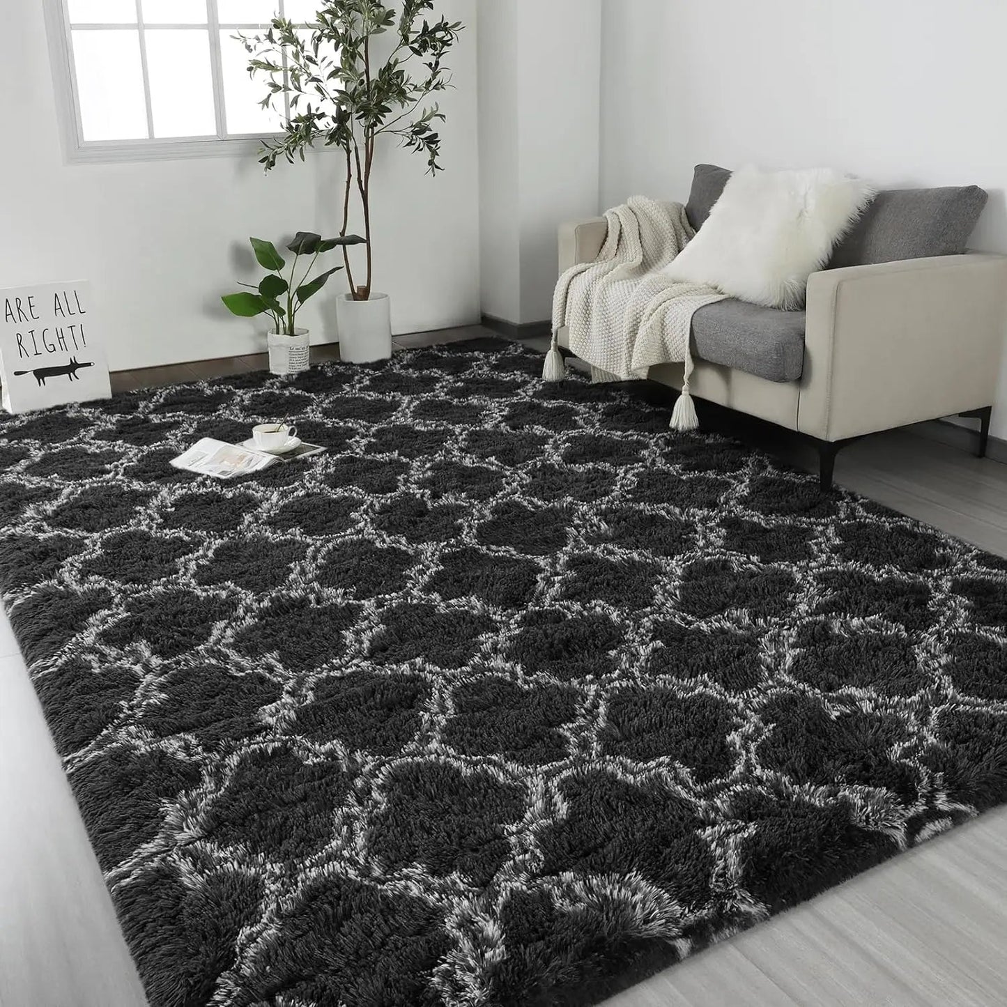 Large Shag Area Rugs for Bedroom Super Soft Plush Fluffy Carpets Living Room Rug Non-Slip Indoor Floor Rug for Kids Nursery Girl Home Fusion