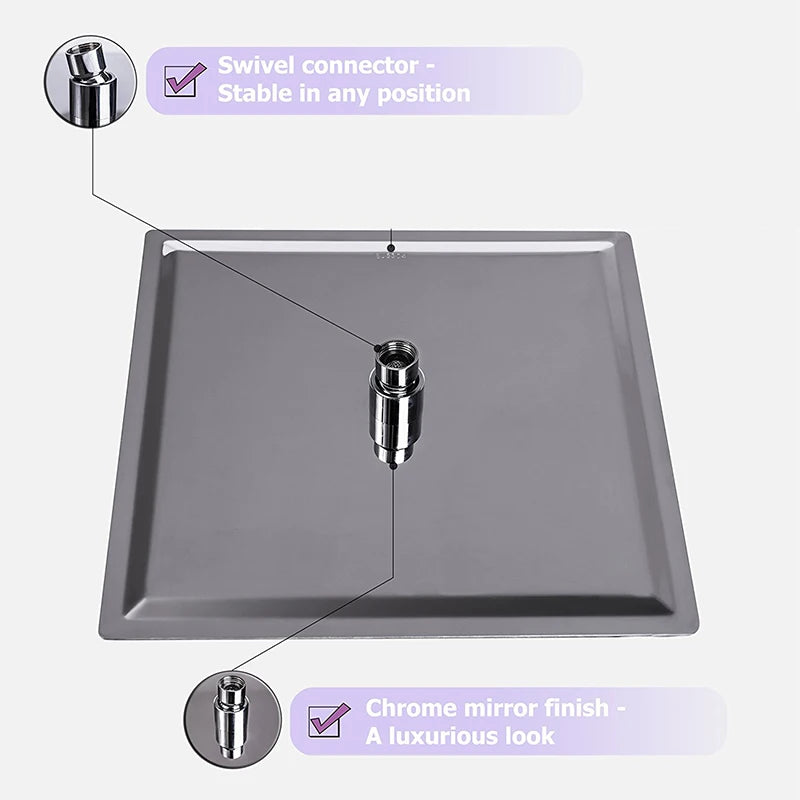 Chrome LED Light Bathroom Shower Head 16 inch Big Rainfall Shower Faucets Accessory Top Square Brass Ultra-thin Shower Head Home Fusion