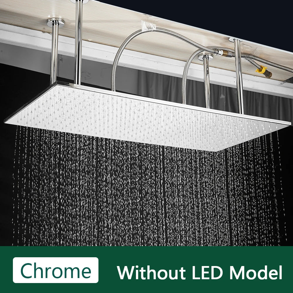 Rozin LED Matte Black Shower Head 40*80cm Large Size Rainfall Shower Heads Ceiling Mounted with Installation Arm for Bathroom