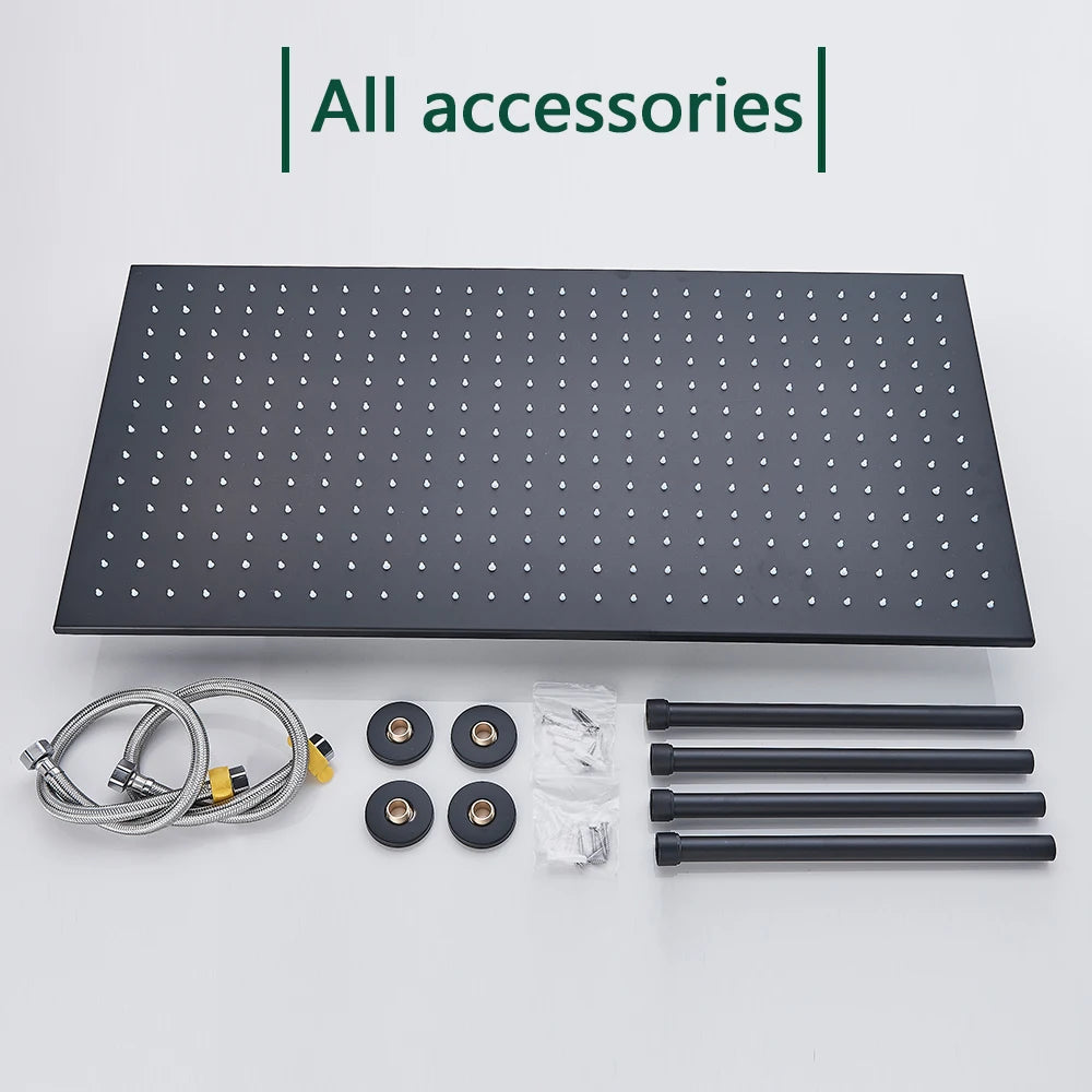 Rozin LED Matte Black Shower Head 40*80cm Large Size Rainfall Shower Heads Ceiling Mounted with Installation Arm for Bathroom