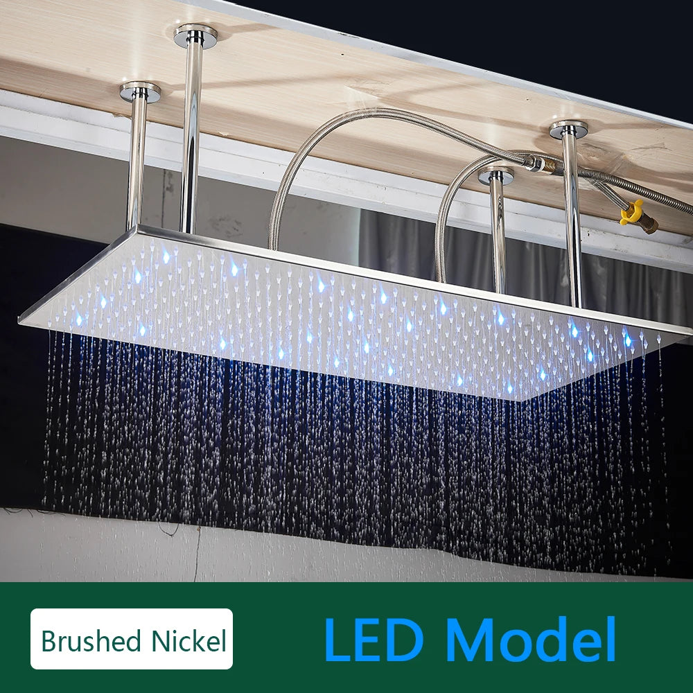 Rozin LED Matte Black Shower Head 40*80cm Large Size Rainfall Shower Heads Ceiling Mounted with Installation Arm for Bathroom