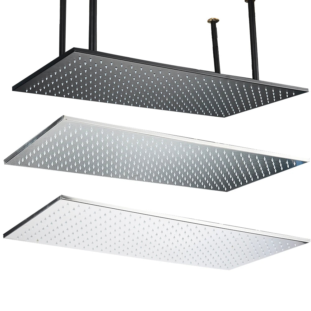 Rozin LED Matte Black Shower Head 40*80cm Large Size Rainfall Shower Heads Ceiling Mounted with Installation Arm for Bathroom