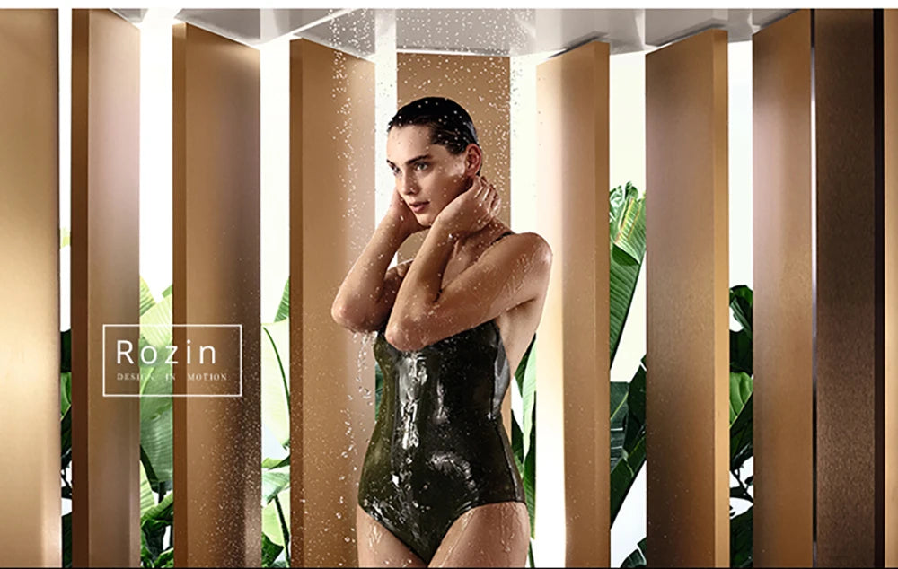 Rozin LED Matte Black Shower Head 40*80cm Large Size Rainfall Shower Heads Ceiling Mounted with Installation Arm for Bathroom Home Fusion