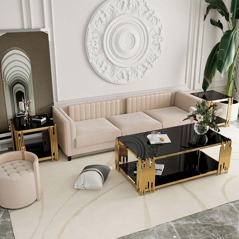 Marble TV Cabinet Coffee Table Simple Light Luxury Floor-Standing Coffee Table TV Cabinet Combination Coffee Table Advanced Sense