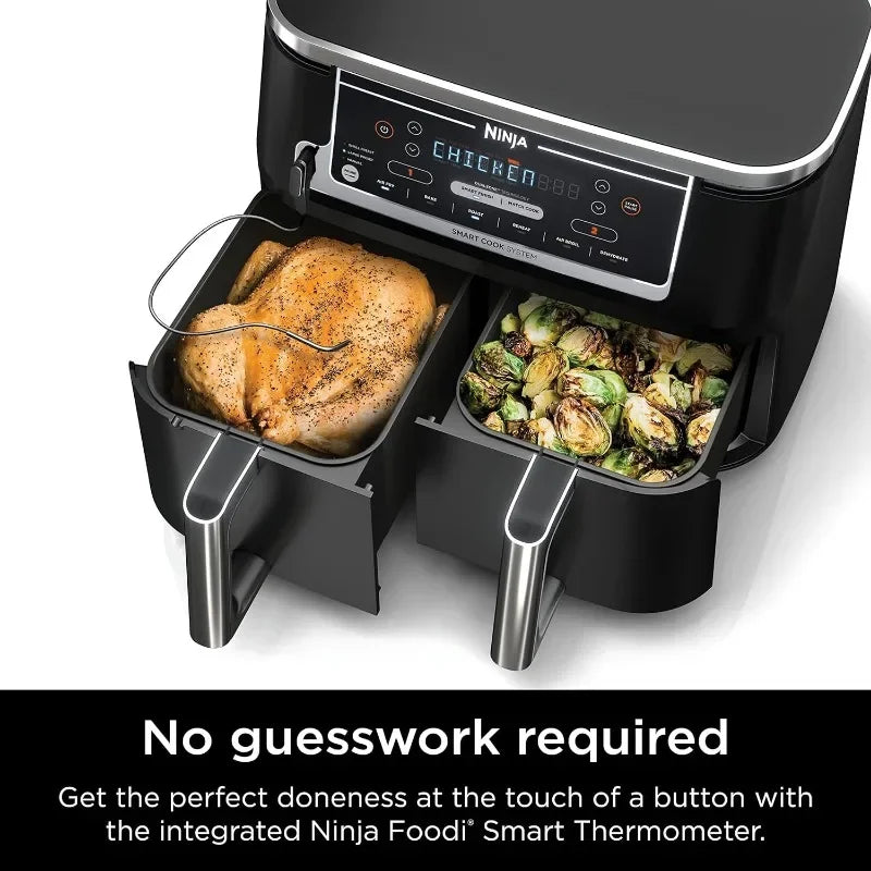 Ninja DZ550 Foodi 10 Quart 6-in-1 DualZone Smart XL Air Fryer with 2 Independent Baskets, Thermometer for Perfect Doneness Home Fusion