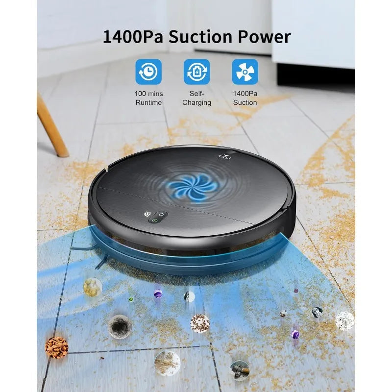Robot Vacuum and Mop Combo, 2 in 1 Mopping Robot Vacuum Cleaner with Schedule, Wi-Fi/App/Alexa, 1400Pa Max Suction, Home Fusion