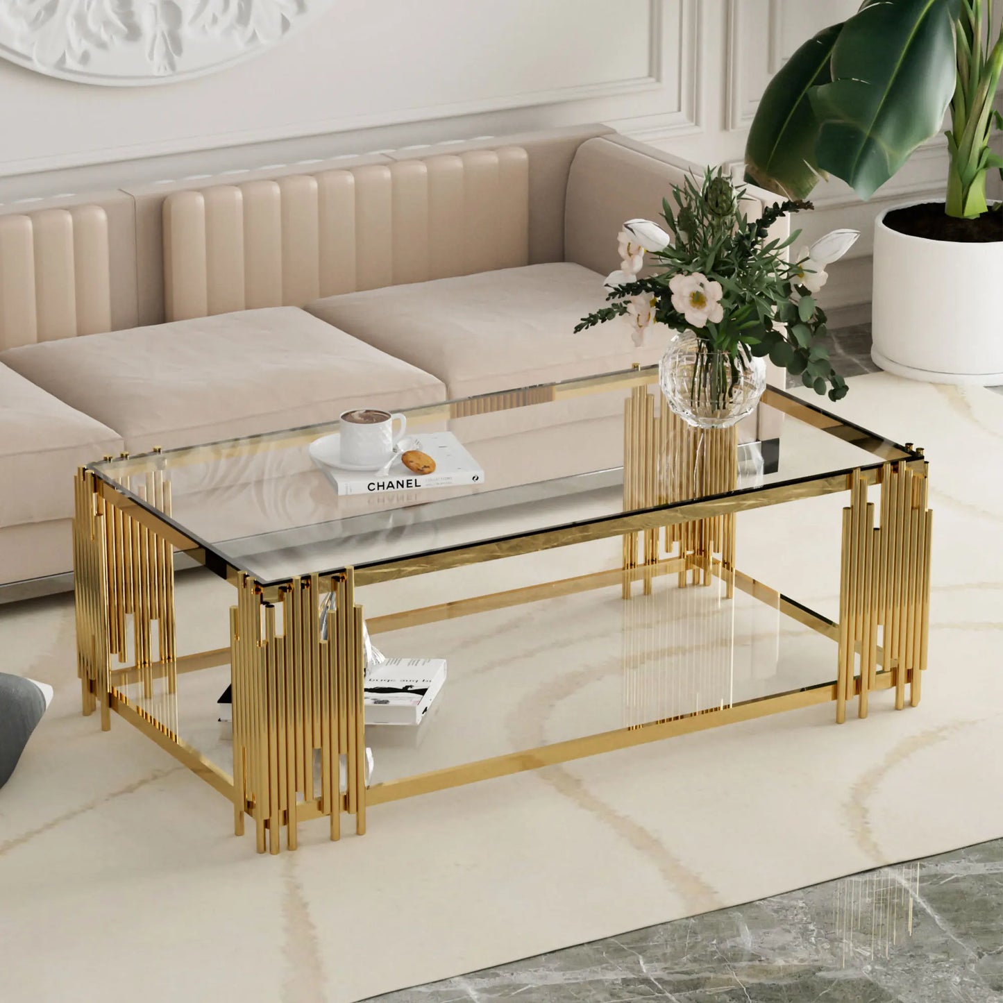 Rectangle Glass Coffee Table for Living Room.
