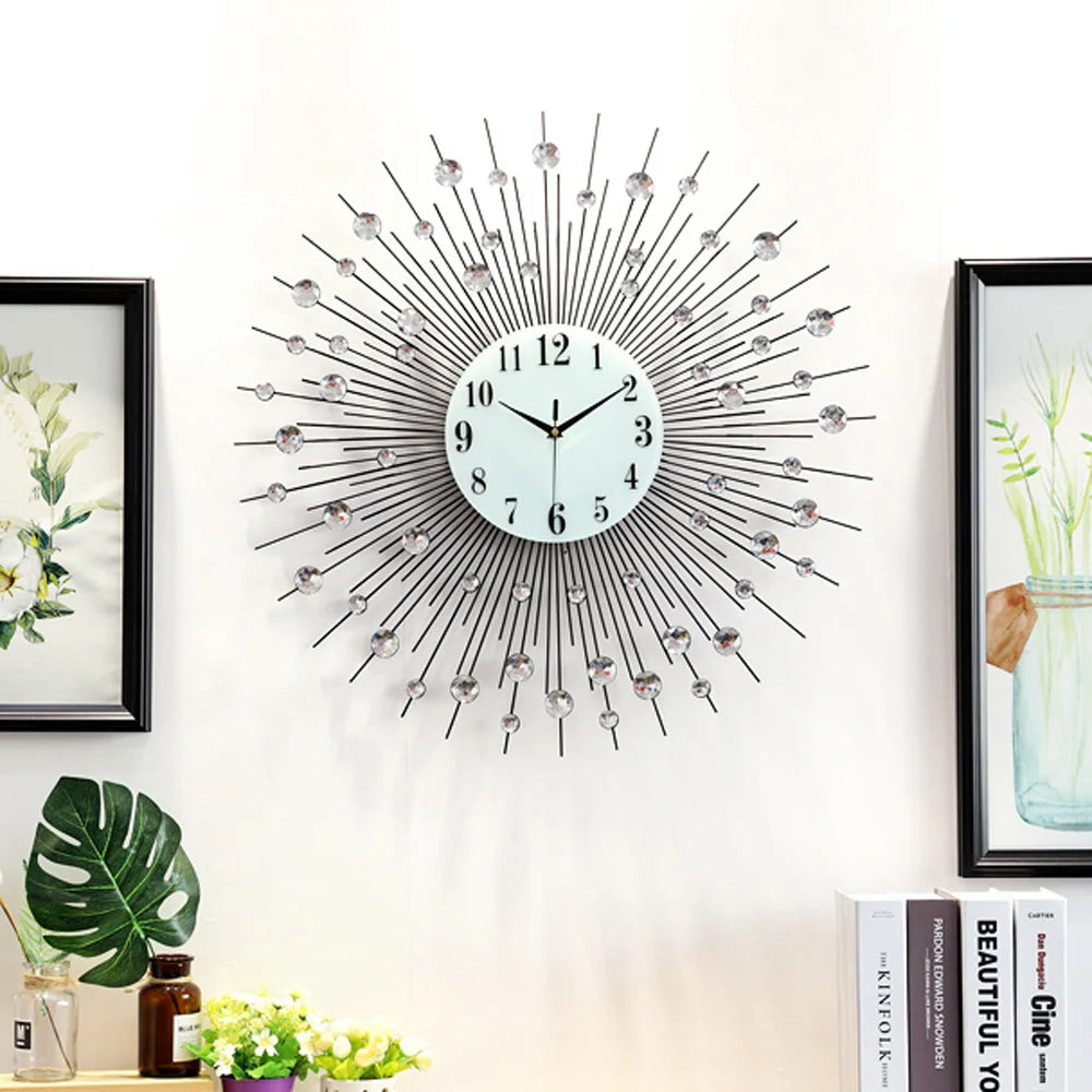 3D Crystal Wall Clock Modern Luxury Diamond Dispersion Silver Design Clock Creative Home Decor for Living Room Home Fusion