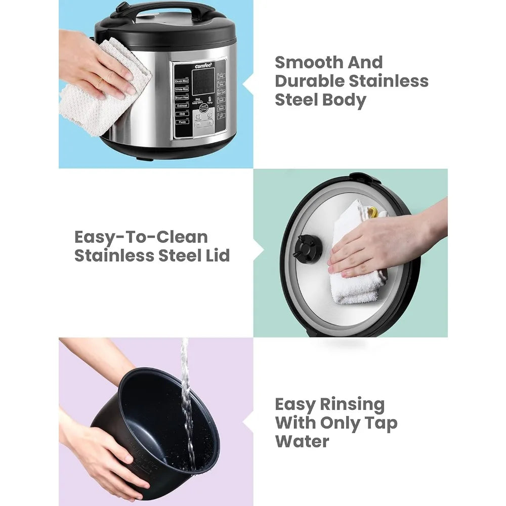 Rice Cooker 10 cup uncooked, Food Steamer, Stewpot, 12 Cooking Programs, Multi Cooker Large Capacity 5.2Qt, 24 Hours Preset Home Fusion