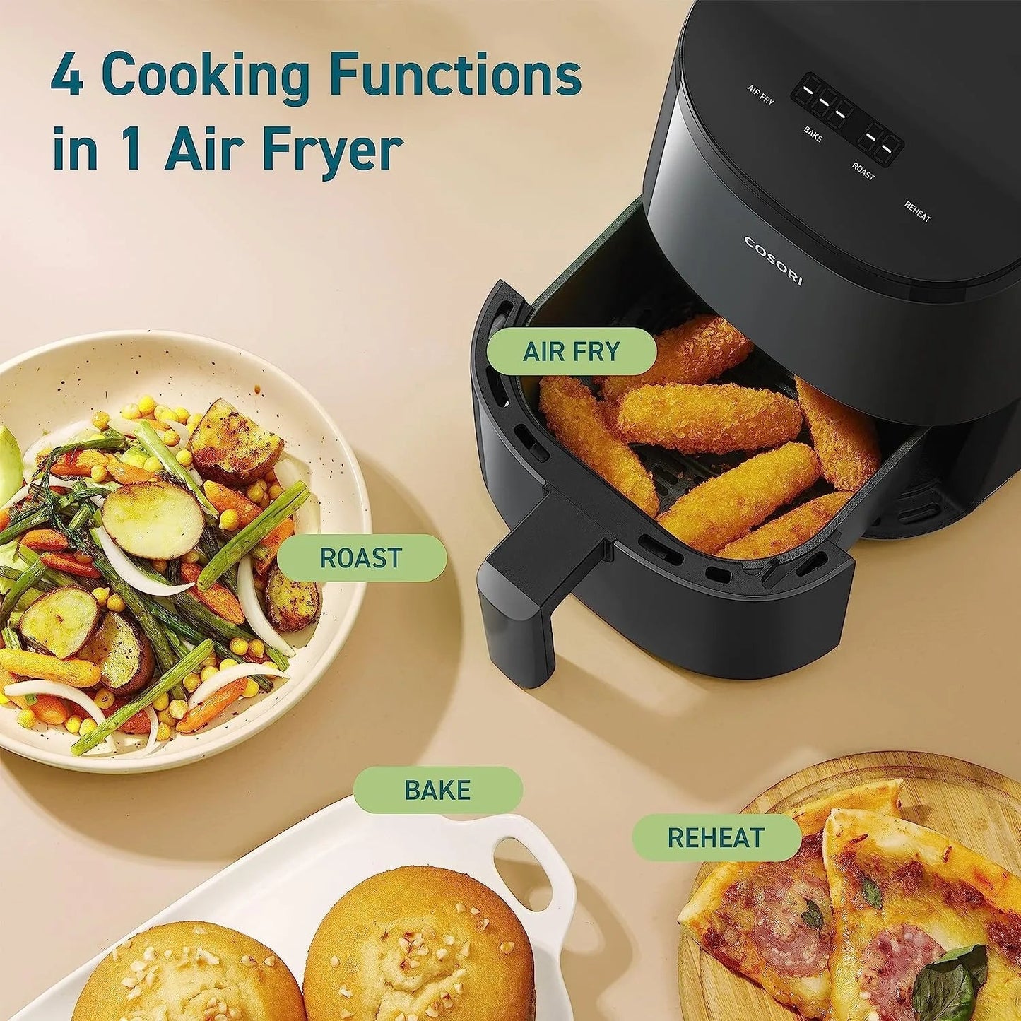 Mini Air Fryer 2.1 Qt, 4-in-1 Small Airfryer, Bake, Roast, Reheat, Nonstick and Dishwasher Safe Basket, 30 In-App Recipes, Gray Home Fusion