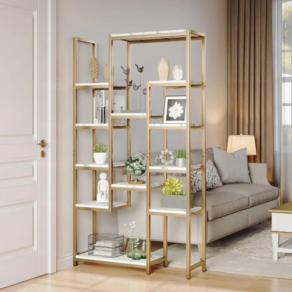 Home Decorations 6 Tier Gold Bookshelf Home Decor Items 71” Tall Modern Free Standing Bookshelf With 12 Shelf Bookcase Room Wall Home Fusion