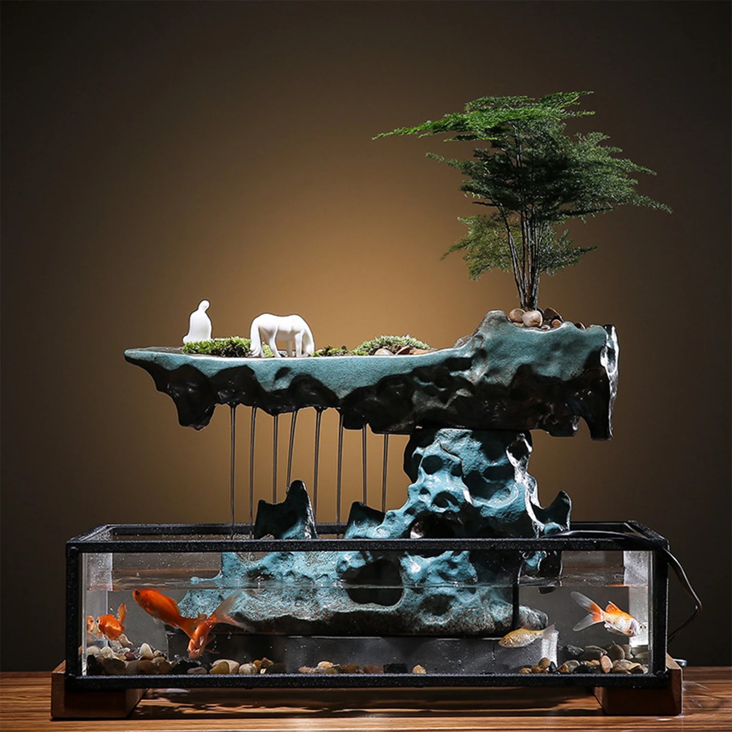 Desktop Rockery Waterfall Feng Shui Fountain with Stones.