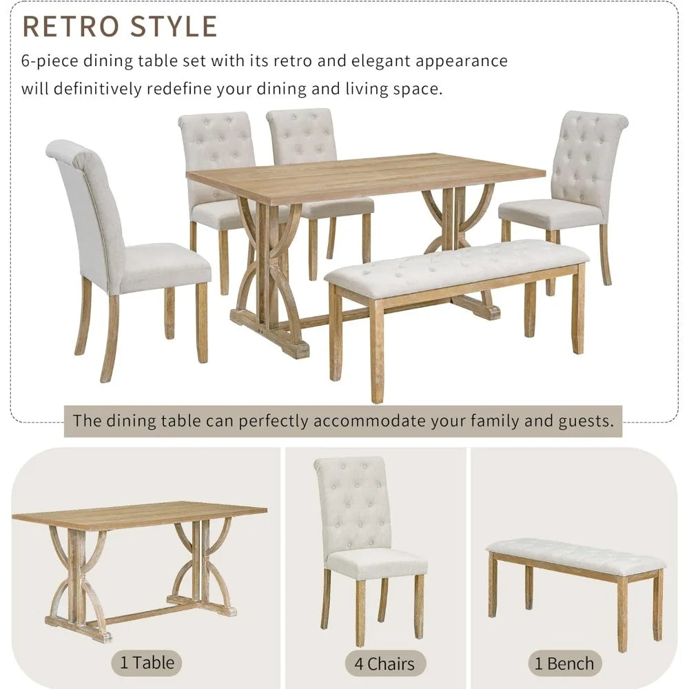 Dining Table Set for 6, Counter Height Dining Table Set, 6 Piece Dining Room Table Set for Kitchen and Living Room Furniture - Home Fusion
