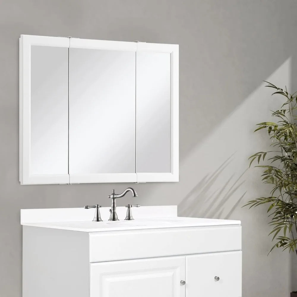 Mirror Cabinet, Durable White Assembly Frame, Bathroom Wall Cabinet with Mirrored Doors, 36" – 4.75" x 36" x 30", White Home Fusion