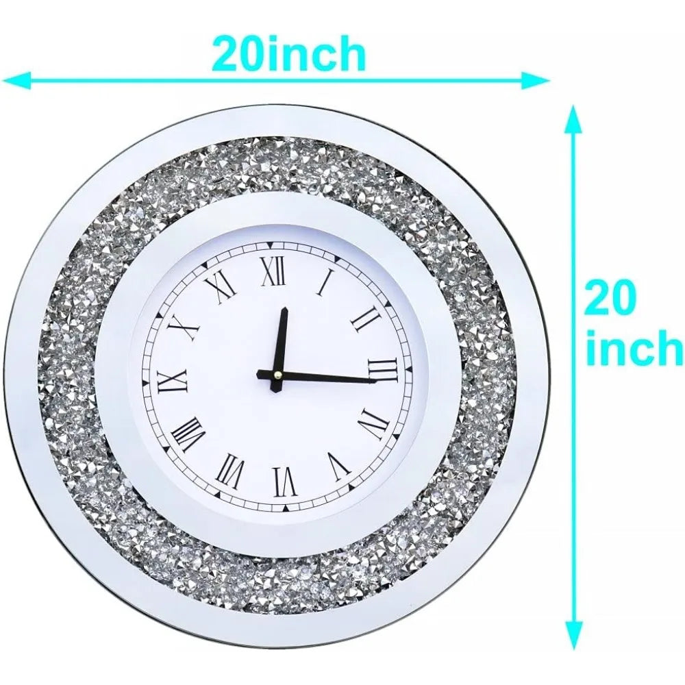 Wall Decororation Crystal Sparkling Diamond Mirror Large Wall Clock for Wall Decoration Living Room Decoration Home Decor Clocks Home Fusion