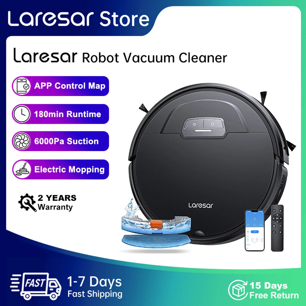 Laresar Robot Vacuum Cleaner Mop 6000Pa Wireless Smart APP Control Planned for Home Floor Washing Carpet Pet Hair Cleaning Home Fusion