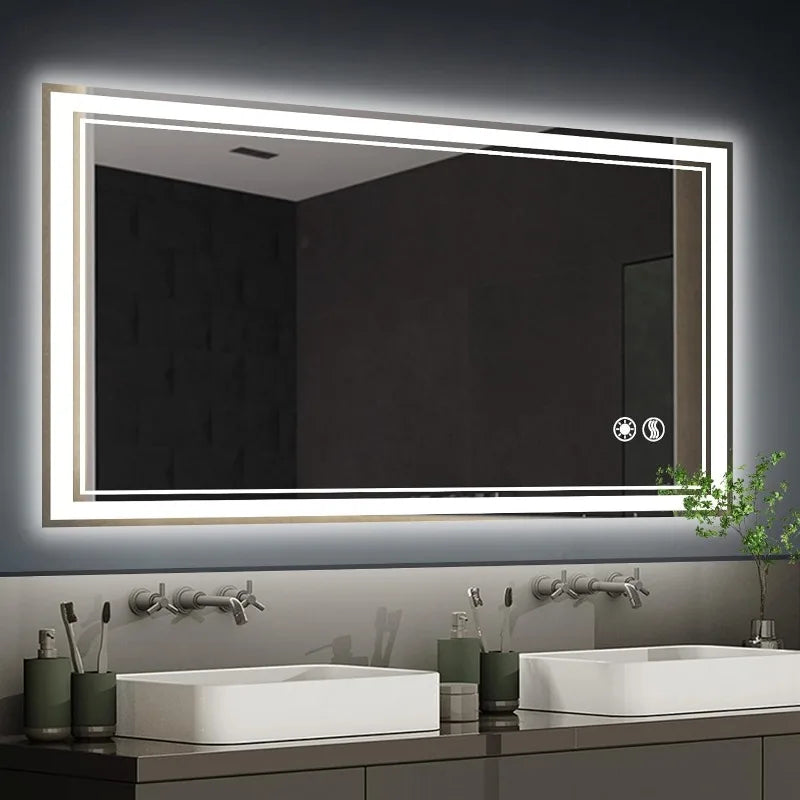 LED Mirror for Bathroom with LED Lights Anti-Fog Dimmable 3 Colors Front and Backlit Lights LED Bathroom Home Fusion