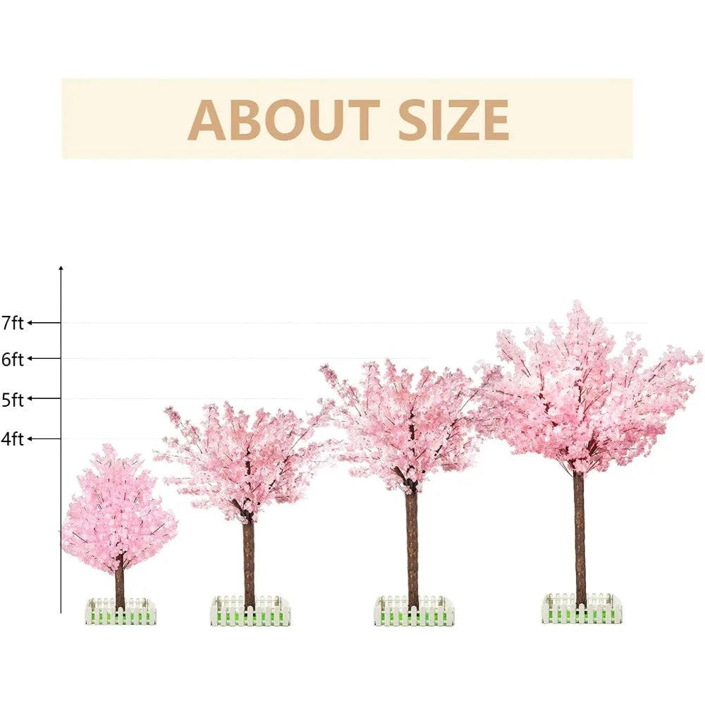 Artificial Cherry Trees Indoor Decor: Handmade Natural Fake Cherry Blossom Pink Tree Outdoor for Party Wedding Christmas (7 ft) - Home Fusion