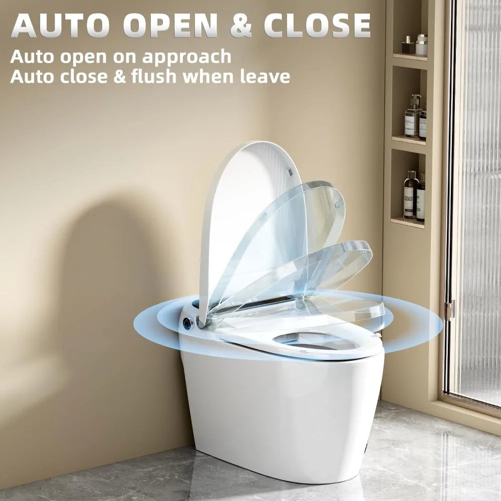 Smart Toilet, Tankless Toilet with Extended Seat, Heated Seat, Warm Water Toilet, Auto Flush, One Piece Toilets for Bathroom