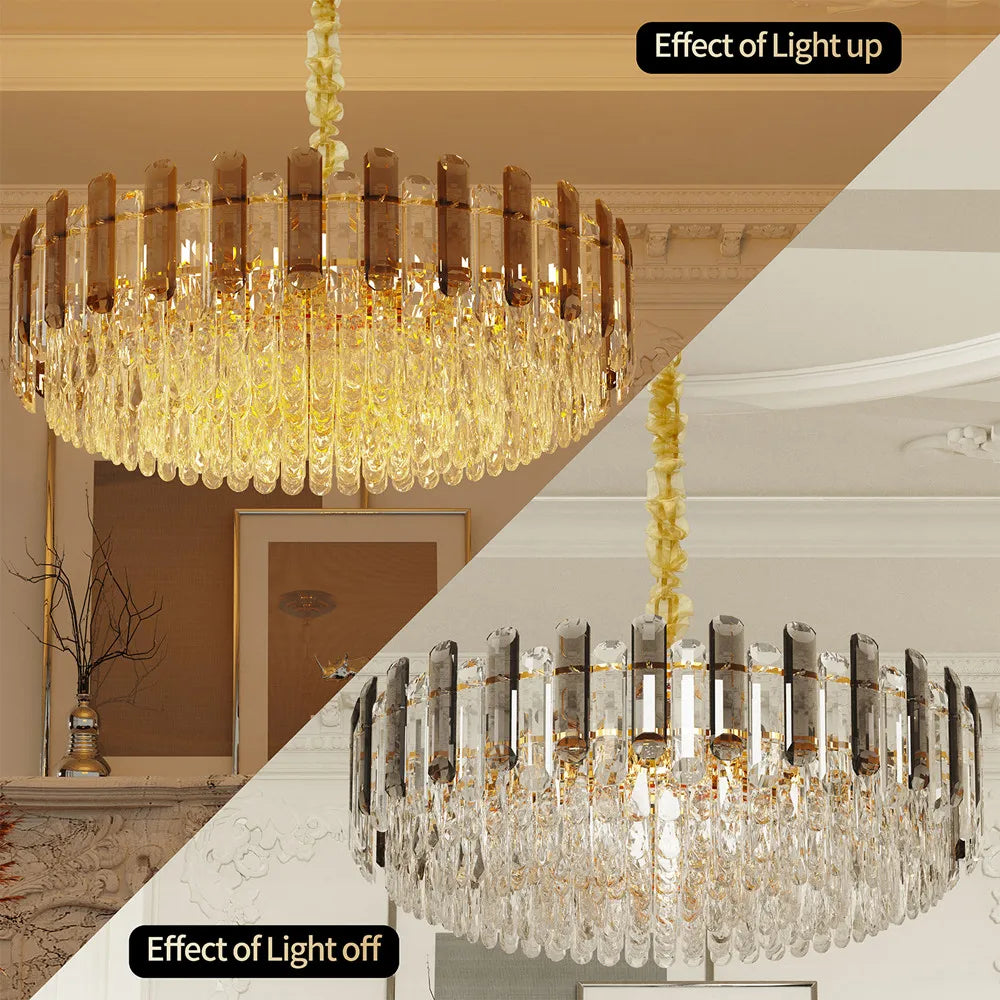 LUVODI Modern Crystal Chandelier Raindrop Pendant Light with 3 Color Lights for Choose - Home Fusion