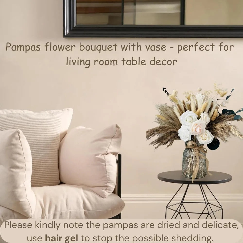 Pampas Grass with Vase Included for Dining Table Centerpiece