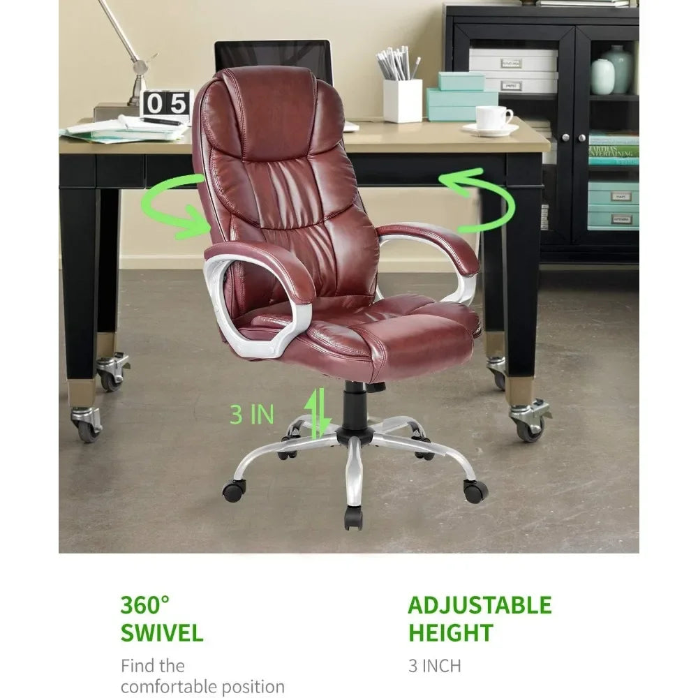 Office Chair Computer High Back Adjustable Desk Chairs PU Leather Swivel Task Chair with Armrests Lumbar Support (Brown) - Home Fusion