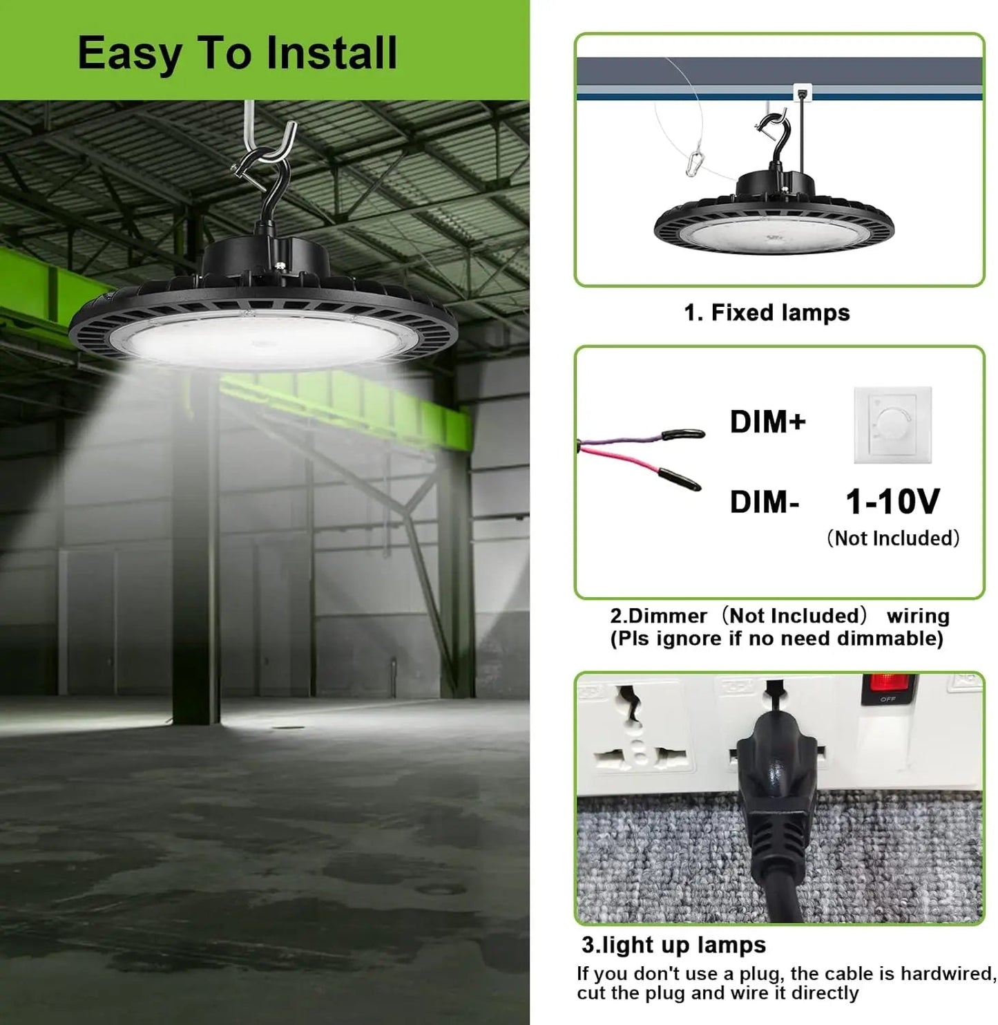 UFO Led High Bay Light 150W 5000K 4PACK ETL Listed High Bay Led Shop Lights 15000lm Dimmable Led High Bay Light Home Fusion