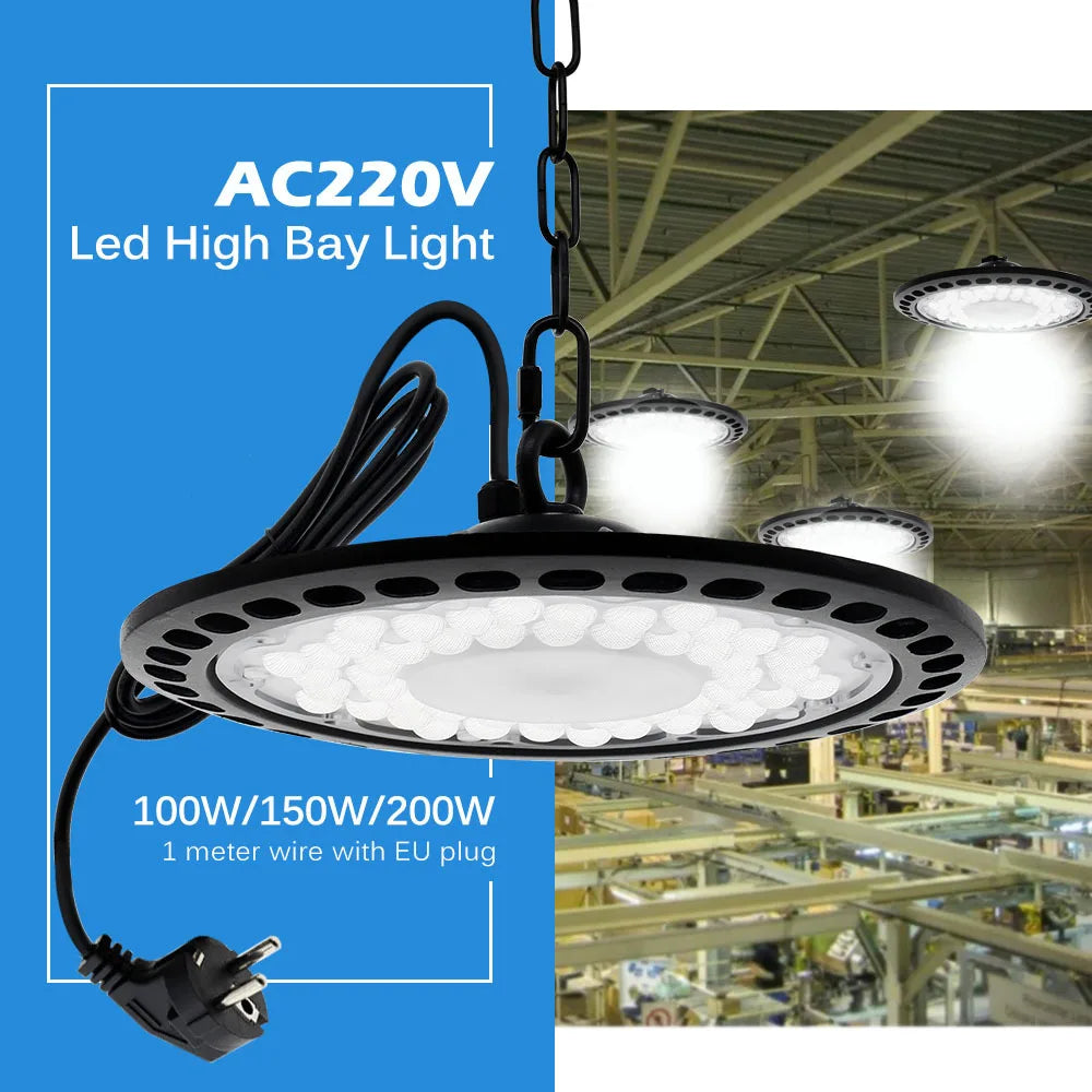 100W 150W 200W UFO LED High Bay Light UFO Industrial Light, High Lumen,No Fan,Garage Light, High Bay Shop Light, 4000K-6500K Home Fusion
