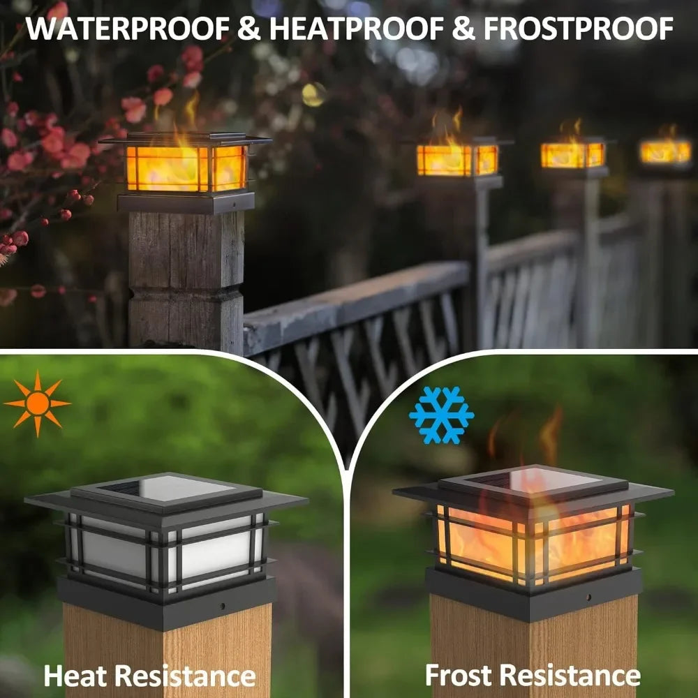 8 Pack Solar Flame Post Lights Outdoor, High Brightness Flickering Flame SMD LED Lighting Decor, Fit 4x4, 5x5 or 6x6Wooden Posts Home Fusion