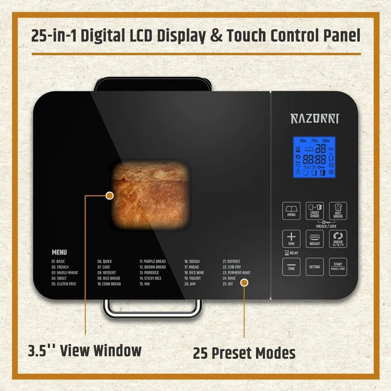 Bread Maker Machine Stainless Steel UL Certified, 25-in-1 with Nonstick Bread Pan, Homemade DIY 2Lbs Breadmaker Home Fusion