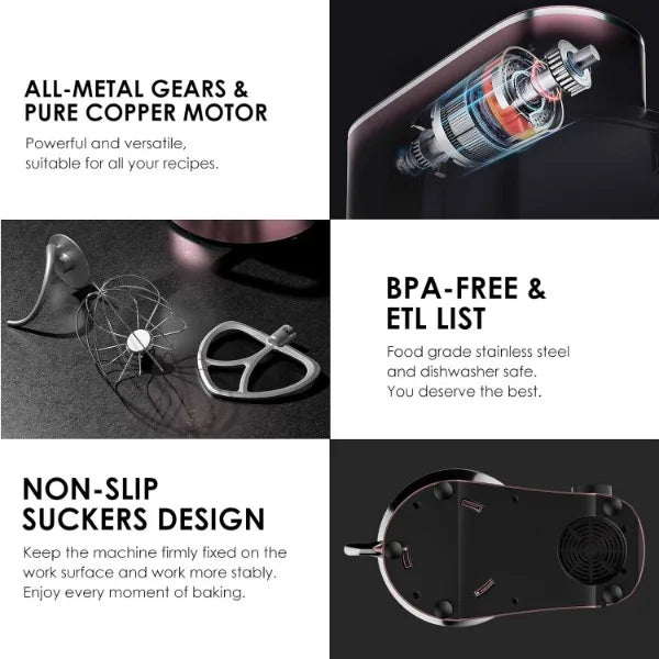 COOKLEE Stand Mixer, 9.5 Qt. 660W 10-Speed Electric Kitchen Mixer with Dishwasher-Safe Dough Hooks, Flat Beaters Home Fusion