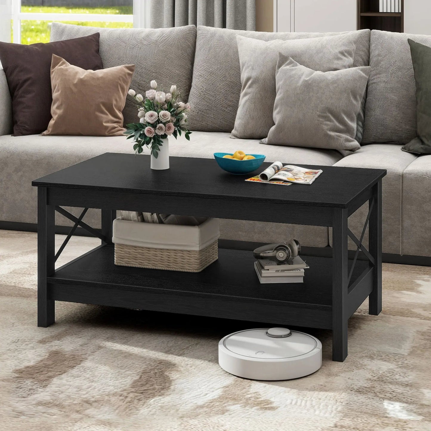 2 Drawer Square Center Table Coffee Table. Home Fusion