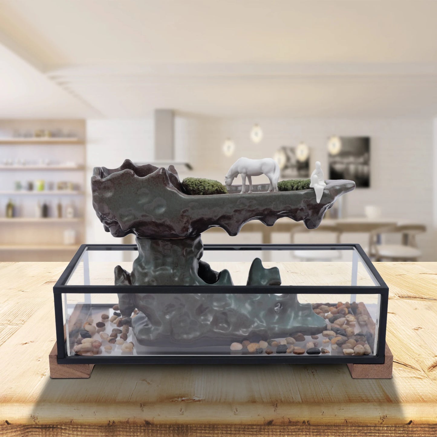 Desktop Rockery Waterfall Feng Shui Fountain with Stones.