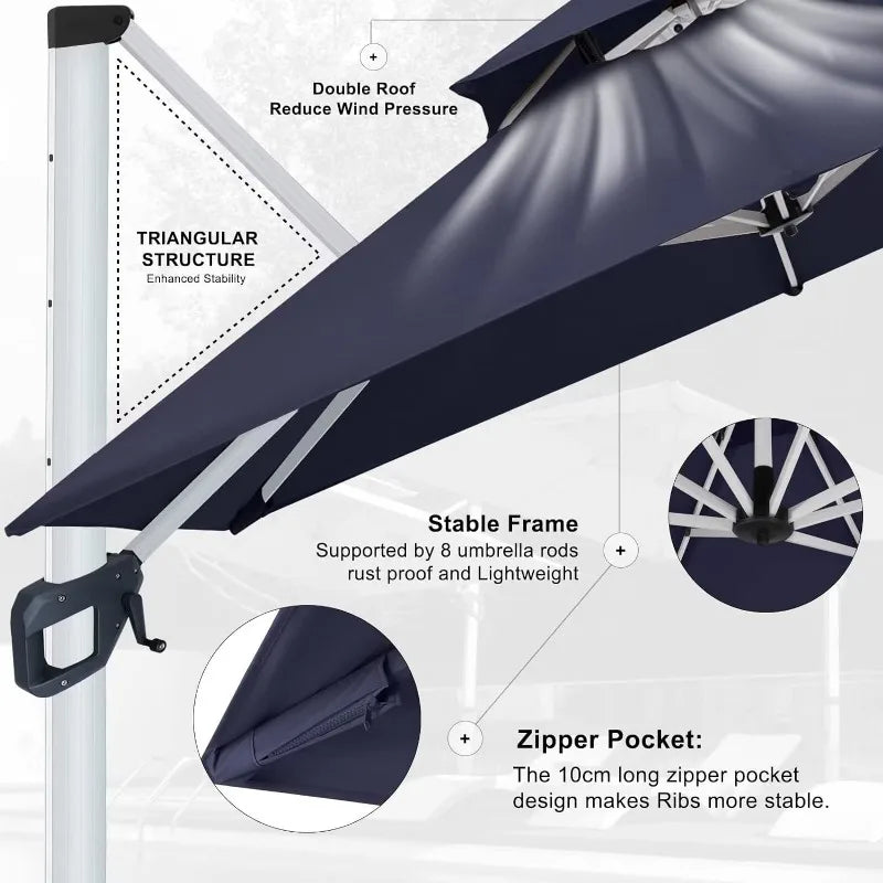 Windproof 10ft Cantilever Patio Umbrella - 360° Rotation Home Fusion