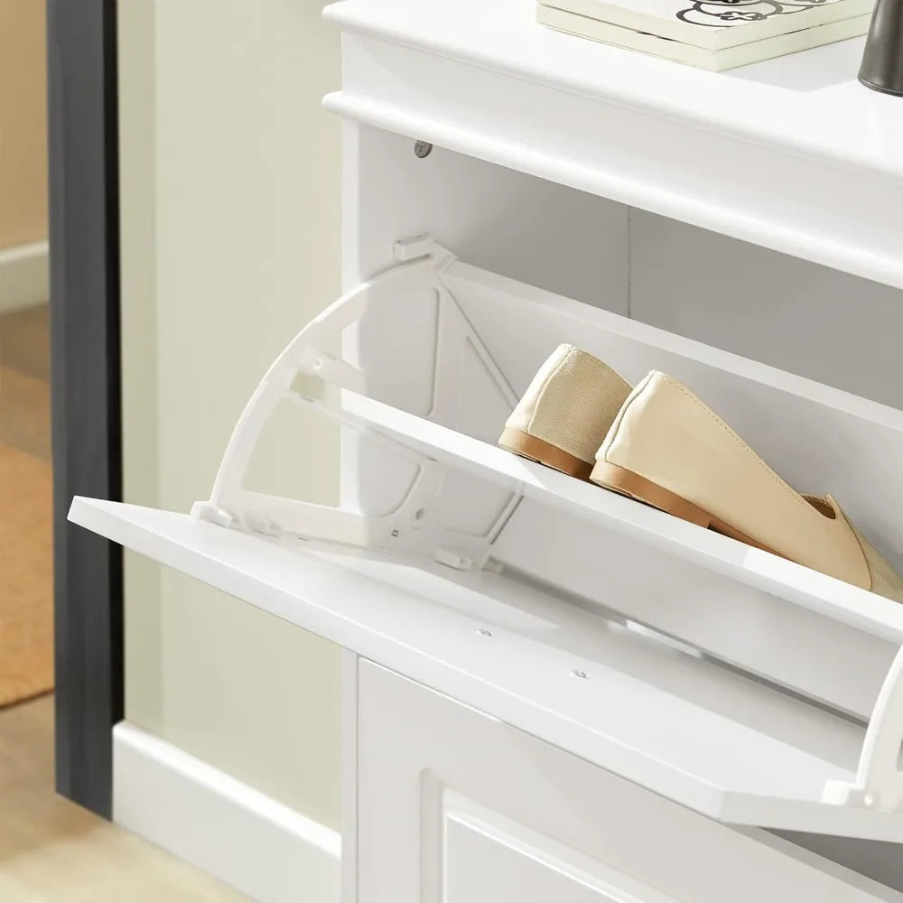 2 Flip-Drawers Shoe Cabinet, Slim Shoe Rack, Shoe Storage Cupboard Organizer Unit for Entryway and Hallway, 21.26"x9.45"x32.68" - Home Fusion