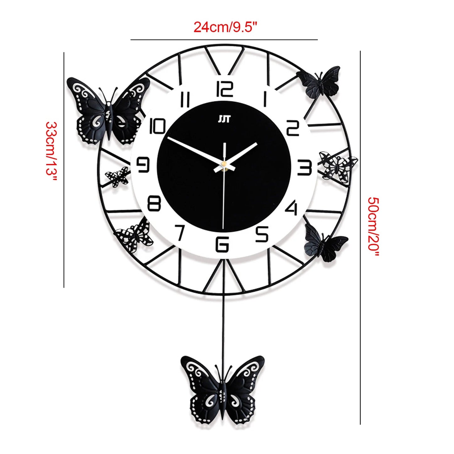 20inch Large Round Butterfly Wall-mounted Clock Creative Iron Craft Modern Quartz Clock Home Living Room Decor Silent Clock Home Fusion