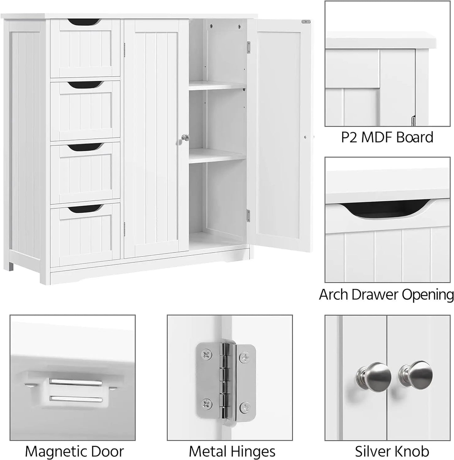 Wooden bathroom cabinet with 4 drawers and double doors, bathroom furniture and home decoration, white Home Fusion Wooden bathroom cabinet with 4 drawers and double doors, bathroom furniture and home decoration, white 076823-f9.myshopify.com