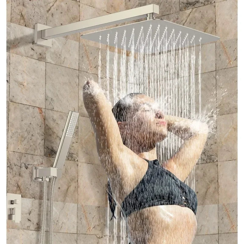 EMBATHER Shower System with Tub Spout,10 Inches Tub Shower Faucet Set For Bathroom,High Pressure Rain Shower with Handheld Spray Home Fusion